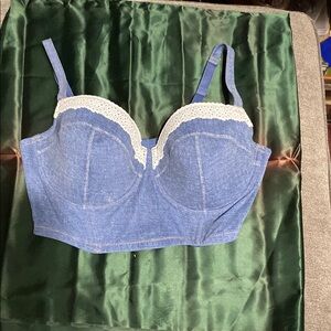 Colsie Blue and White Balconette Bustier with Underwire Support